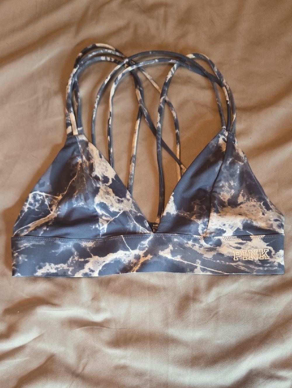 Victoria's Secret PINK Navy & White Marble-Print Bralette